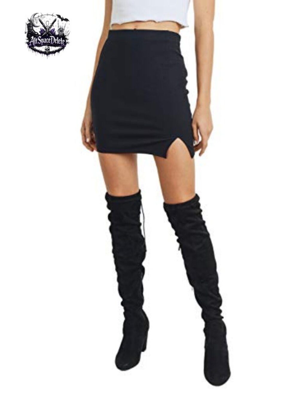 Slim Bodycon Mini Skirt Elastic Waist Split Hem Viscose Nylon Stretch